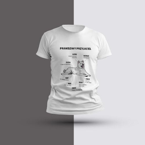 Koszulka męska akita inu biały prawdziwy przyjaciel