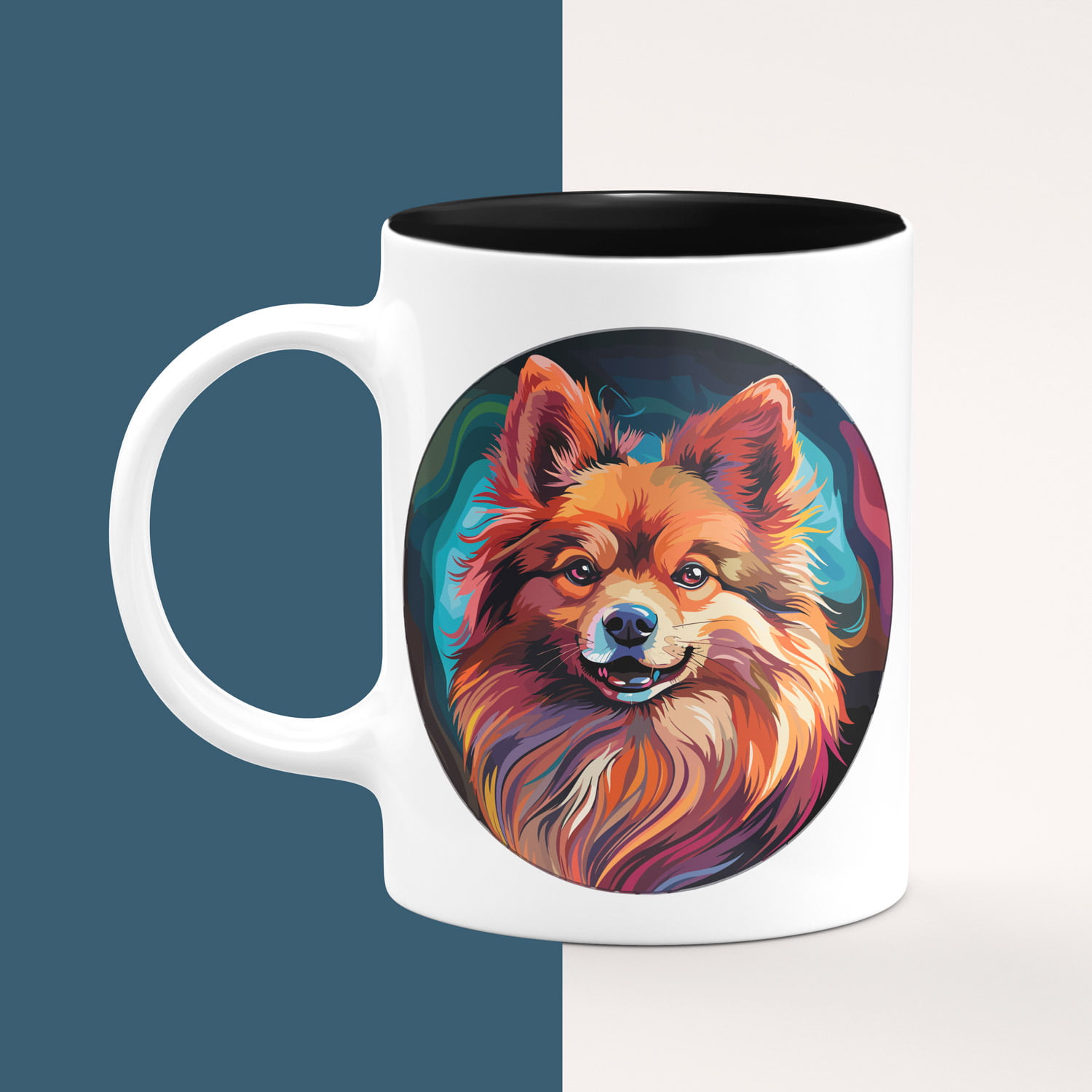 Kubek szpic miniaturowy pomeranian kawa z kłaczkiem