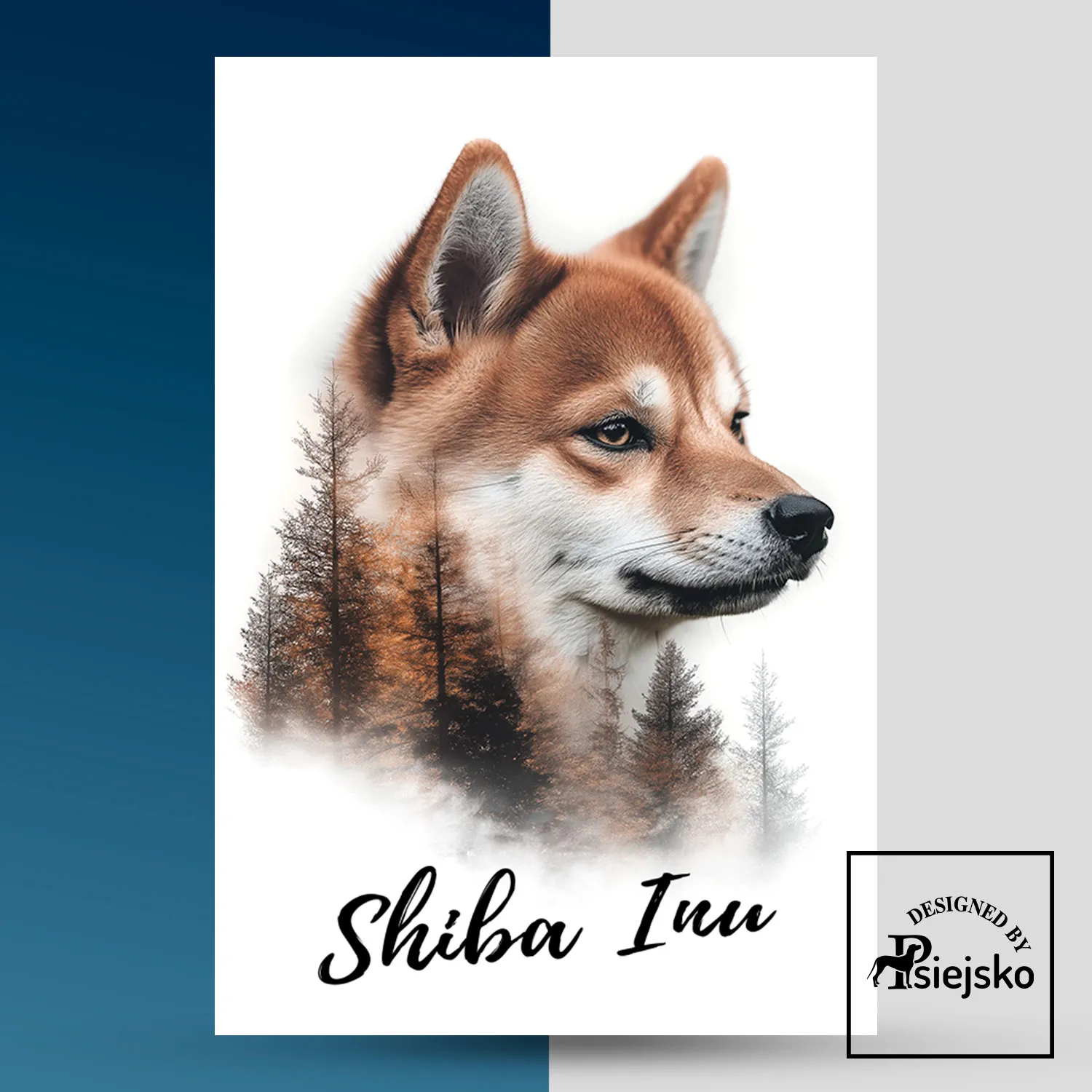 Tabliczka shiba inu las podwójna ekspozycja